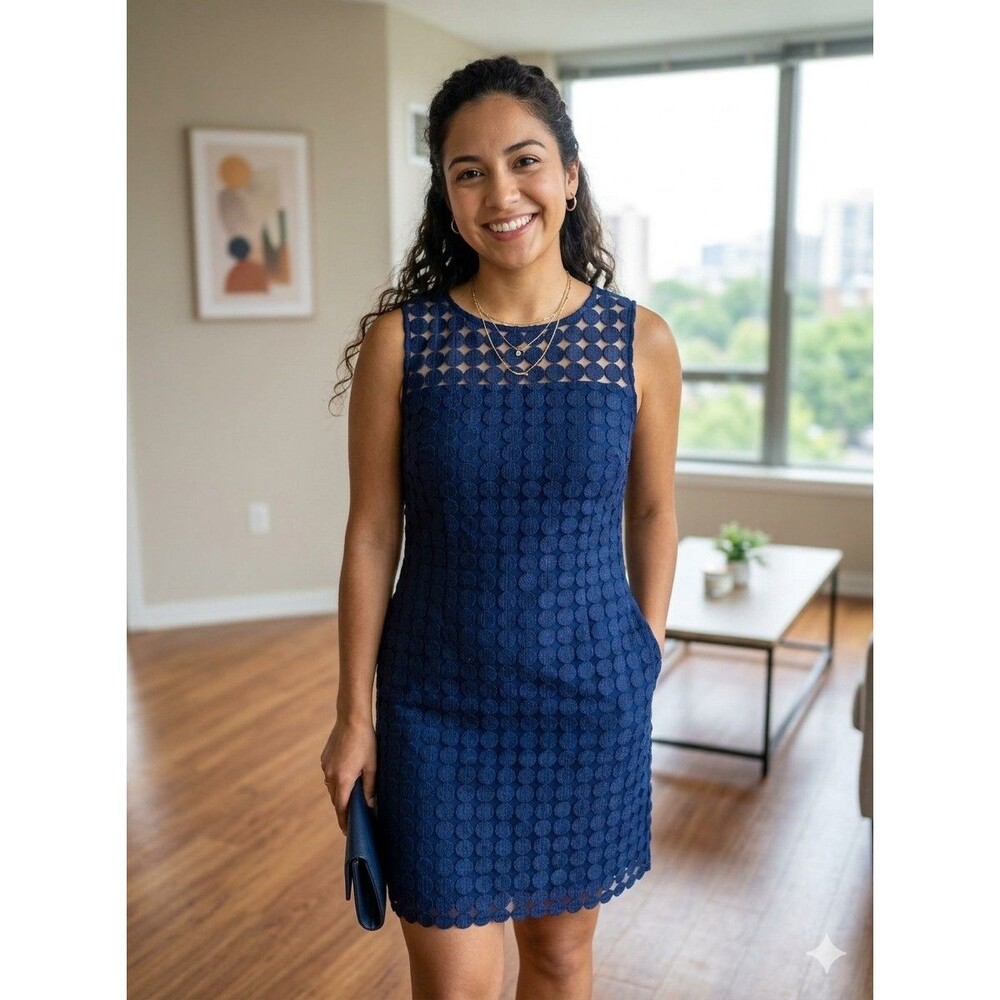 Lauren Ralph Lauren Navy Circle Appliqué Sheath Dress – Size 12